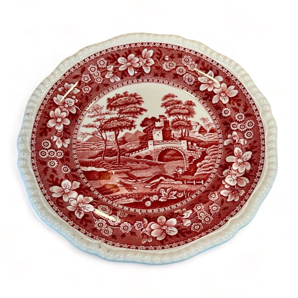 1950's Copeland Spode Tower Red 9.5" Transfer Ware, Ironstone Decorative Plate - Picture 12 of 13